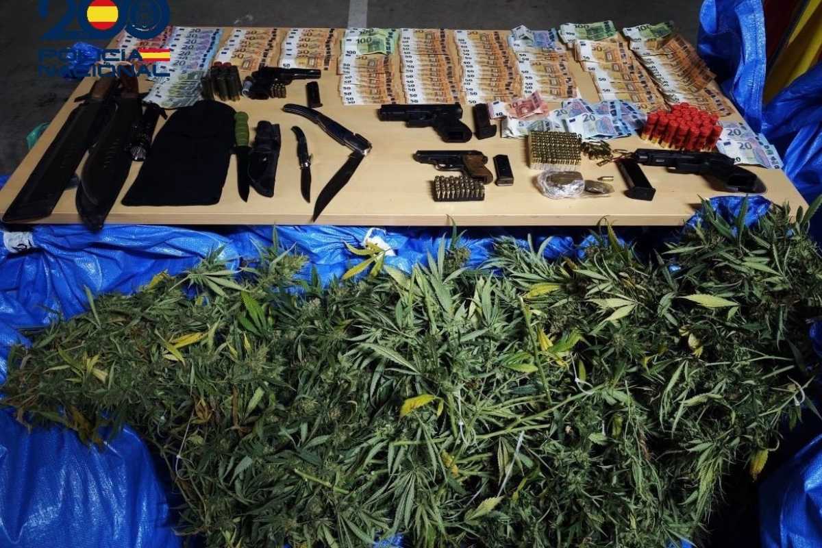 Macrooperación policial en las Tres Mil Viviendas (Sevilla): caen 12 miembros de clanes con un arsenal, dinero y más de 1.000 plantas de marihuana