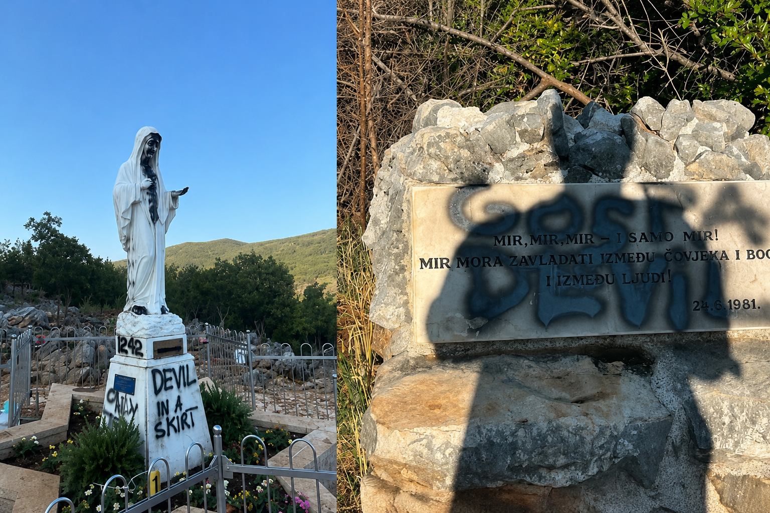 El santuario mariano de Medjugorje, en Bosnia, amanece profanado con la Virgen y la Cruz Azul vandalizadas