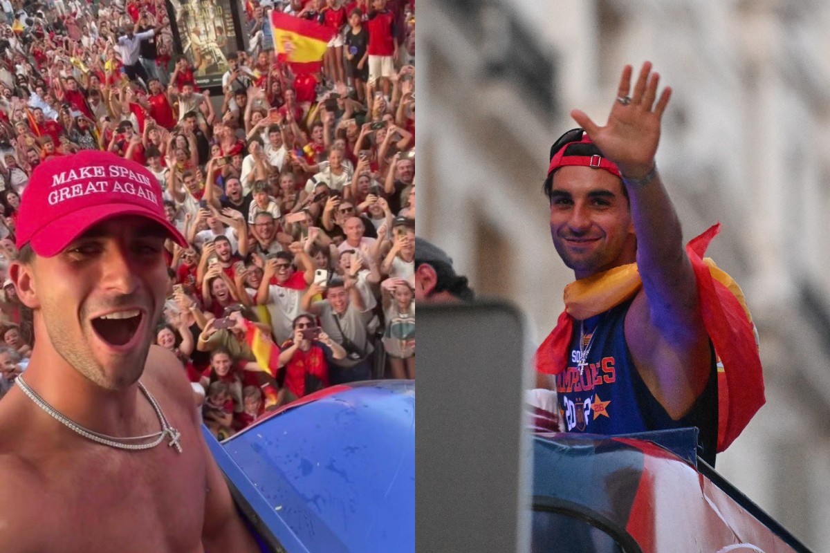 Ferran Torres celebra el campeonato del mundo usando un crucifijo y una gorra con el mensaje ‘Make Spain Great Again’