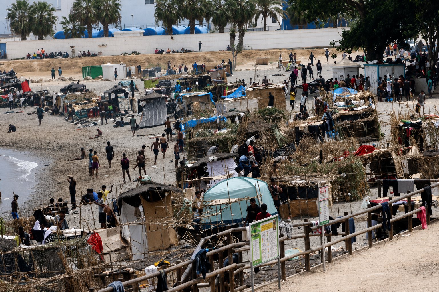 Inmigrantes ilegales ubicados en la playa del Trampolín inician una huelga de hambre: «No queremos comida, queremos asilo»