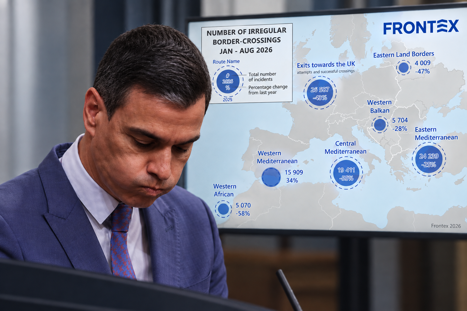 Frontex «desnuda» a Sánchez: publica las entradas de inmigrantes ilegales a Europa en 2026 y revela que sólo crece en el sur y el este de España
