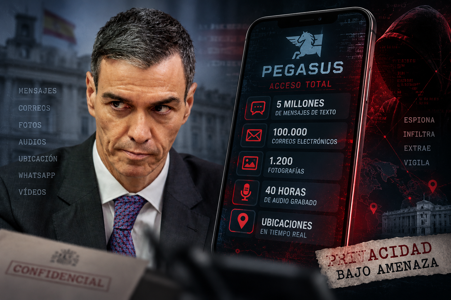 El CNI reconoce que Pegasus ‘robó’ a Sánchez 5 millones de mensajes, 100.000 correos electrónicos, unas 1.200 fotos y 40 horas de audio grabado