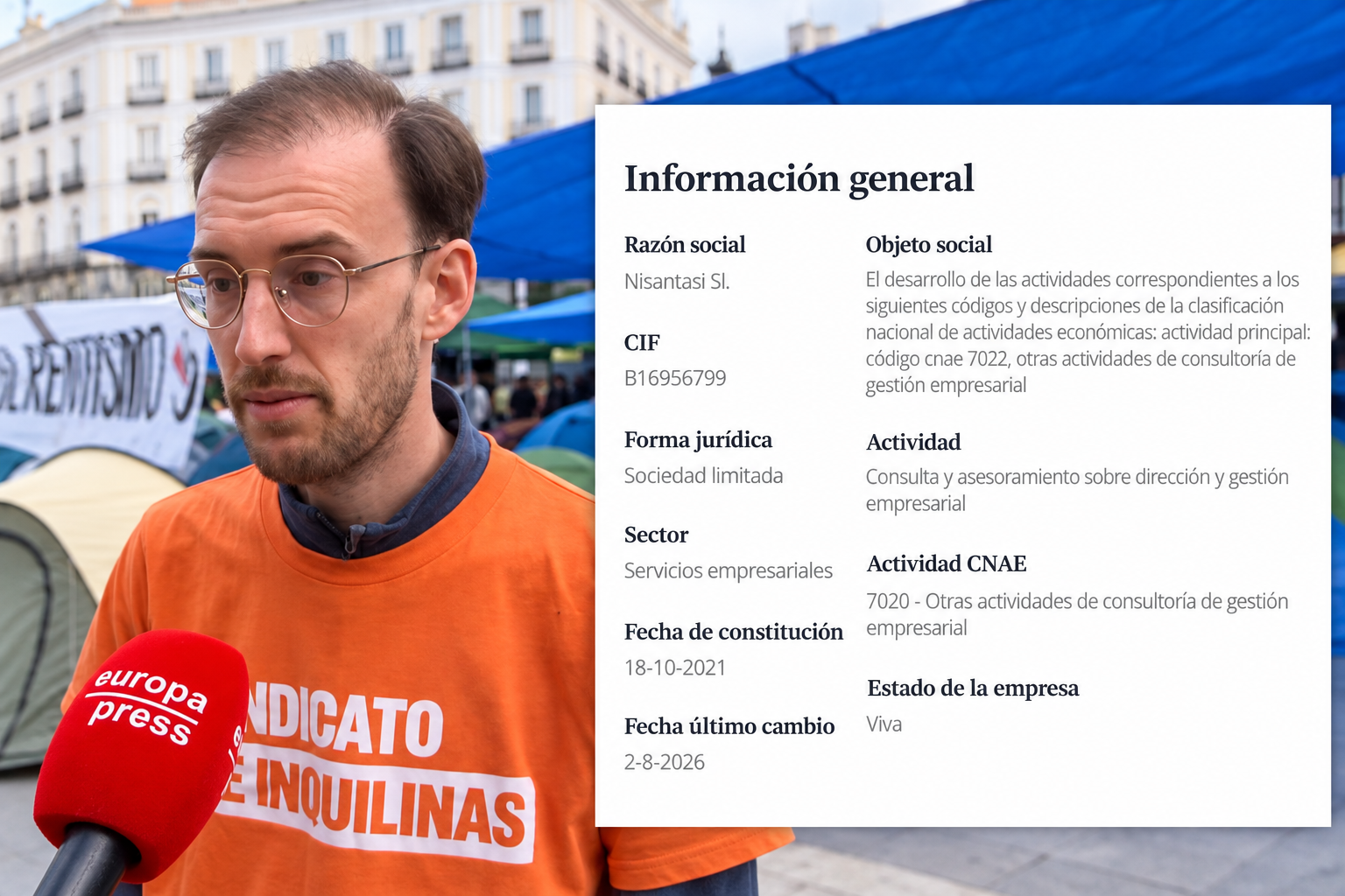El portavoz del Sindicato de Inquilinas recibió ayudas para el alquiler mientras su hermano constituía una empresa dedicada a especular con la vivienda