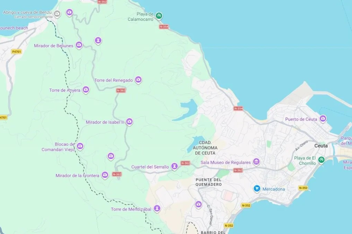 Google Maps cuestiona visualmente la frontera española de Ceuta y Melilla con Marruecos