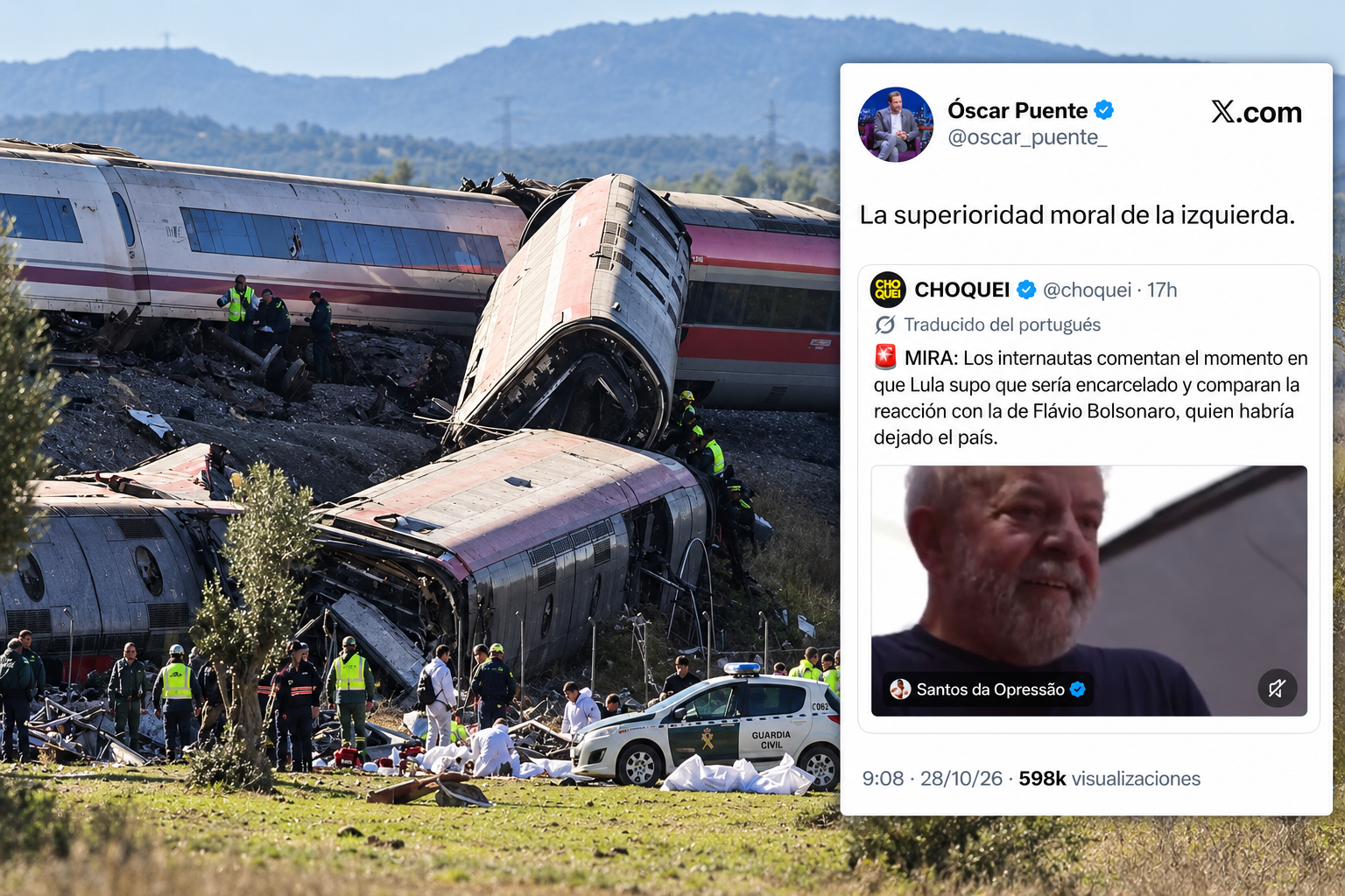 Óscar Puente ha presumido minutos después del accidente en Toledo con decenas de víctimas de la «superioridad moral de la izquierda» en su Twitter