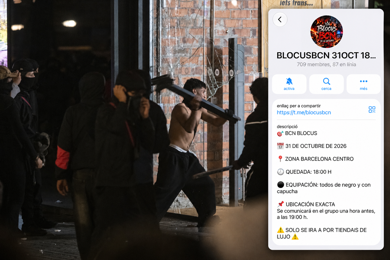 Magrebíes se organizan en Telegram para volver a quemar Barcelona y agredir policías la noche de Halloween: «Iremos a por las tiendas de lujo»
