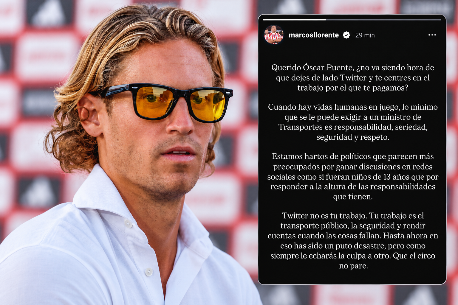 Marcos Llorente estalla contra el Gobierno y Courtois y Carvajal comparten su mensaje: «Óscar Puente ha sido un puto desastre»