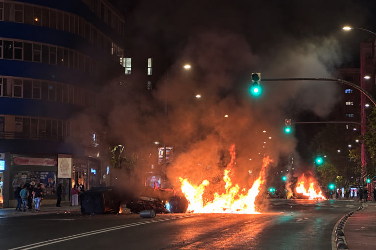 Noche de violencia en Bilbao: ‘antifas’ hieren de gravedad a un policía, queman vehículos y destruyen comercios familiares entre gritos de «¡Gora ETA!»